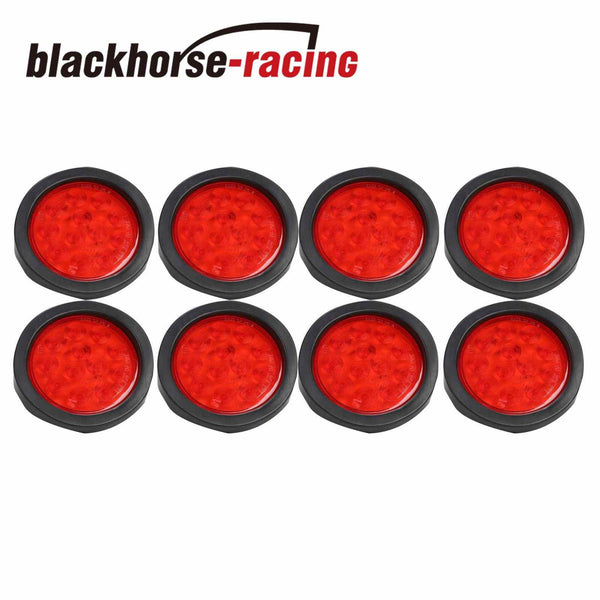 8Pcs 4" Round Red 12 LED Stop Turn Tail Light Flush Mount Truck Trailer Grommet