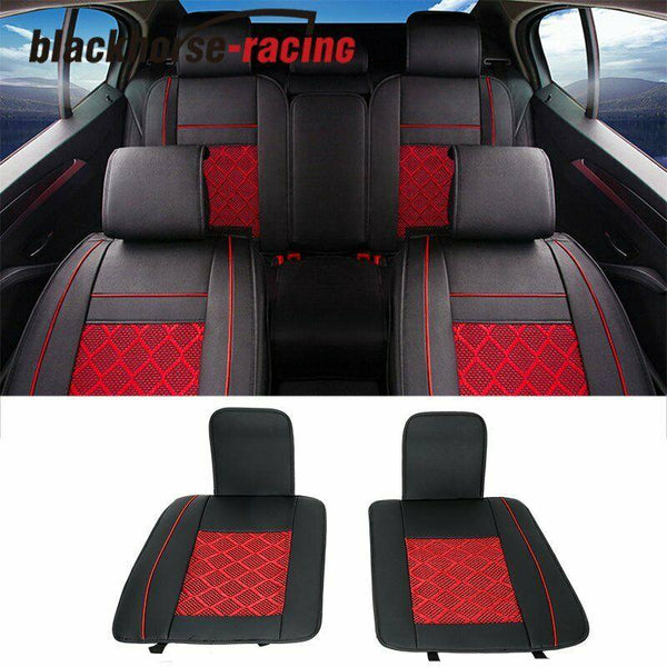 Front + Rear 5-Seat SUV Seat Cover Cooling Mesh PU Leather Car Cushion w/Pillow - www.blackhorse-racing.com