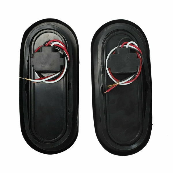 (2)6" Oval 6 LED Stop Turn Tail Brake Lights Trailer Truck w/Grommet Mount White - www.blackhorse-racing.com