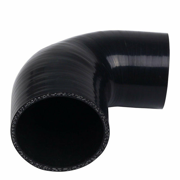 Black 76-102 mm 90 Degree Elbow Silicone Hose Pipe 3" To 4" Coupler Turbo 4ply - www.blackhorse-racing.com
