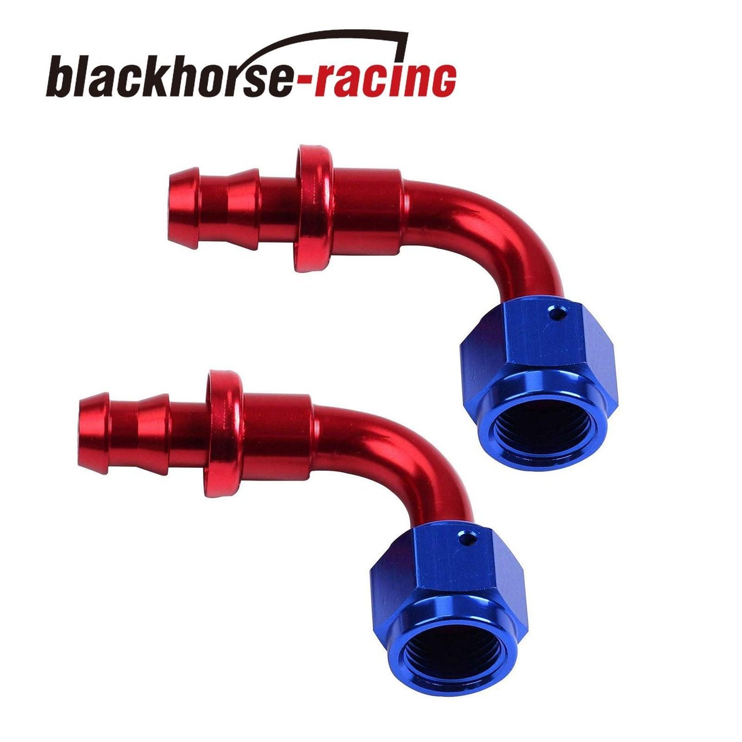 2PC Red & Blue AN 6 90 Degree Aluminum Push on Oil Fuel Line Hose End Fitting - www.blackhorse-racing.com