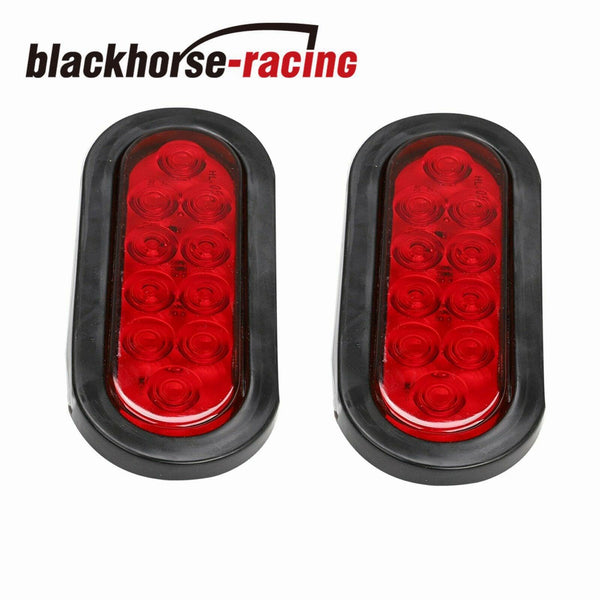 2pcs Red 6'' Oval 10LED Truck Trailer Brake Stop Turn Tail Lights w/Grommet Plug - www.blackhorse-racing.com