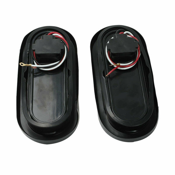 (2)6" Oval 6 LED Stop Turn Tail Brake Lights Trailer Truck w/Grommet Mount White - www.blackhorse-racing.com