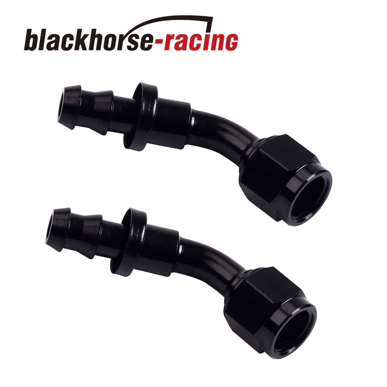 2PC Black AN 6 45 Degree Aluminum Push on Oil Fuel Line Hose End Fitting 6-AN - www.blackhorse-racing.com