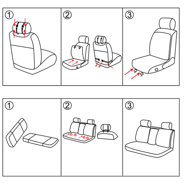 5-Seats Front + Rear Car Seat Cover Cushion Set Microfiber PU Leather Size L - www.blackhorse-racing.com