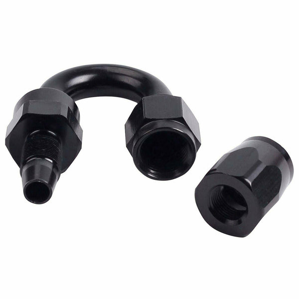 2PC Black AN 6  180 Degree Aluminum Swivel Oil Fuel Line Hose End Fitting 6-AN - www.blackhorse-racing.com