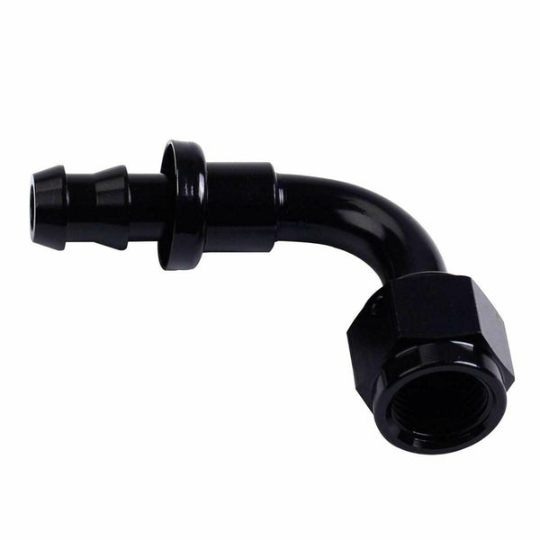 2PC Black AN 4 90 Degree Aluminum Push on Oil Fuel Line Hose End Fitting 4-AN - www.blackhorse-racing.com