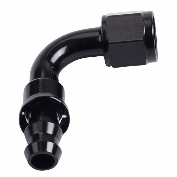 Black 12 AN 90 Degree Push Lock Hose End Fitting Adapter Fuel Oil Line - www.blackhorse-racing.com