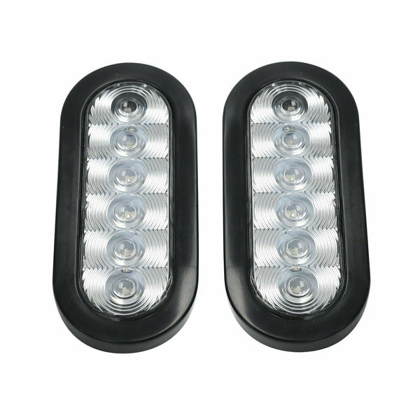 (2)6" Oval 6 LED Stop Turn Tail Brake Lights Trailer Truck w/Grommet Mount White - www.blackhorse-racing.com