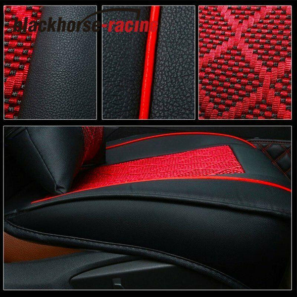 Front + Rear 5-Seat SUV Seat Cover Cooling Mesh PU Leather Car Cushion w/Pillow - www.blackhorse-racing.com