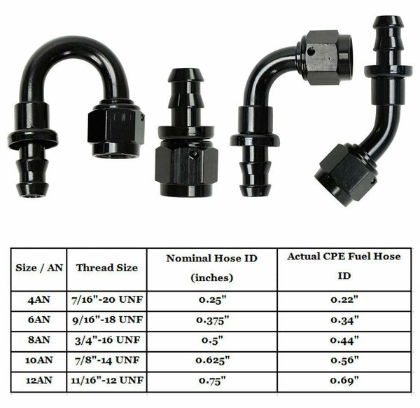 8AN Hose End Fitting Push On Lock Adapter For Oil Fuel Hose Line - www.blackhorse-racing.com