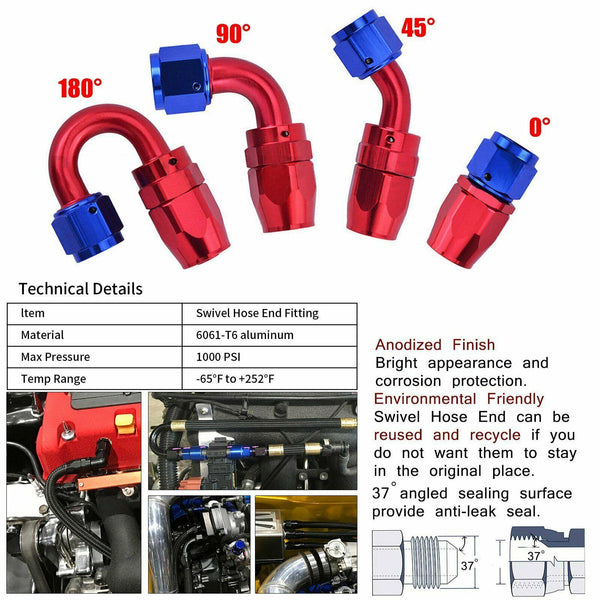 Swivel Oil Fuel Line Hose End Fitting AN4 Straight 90° - www.blackhorse-racing.com