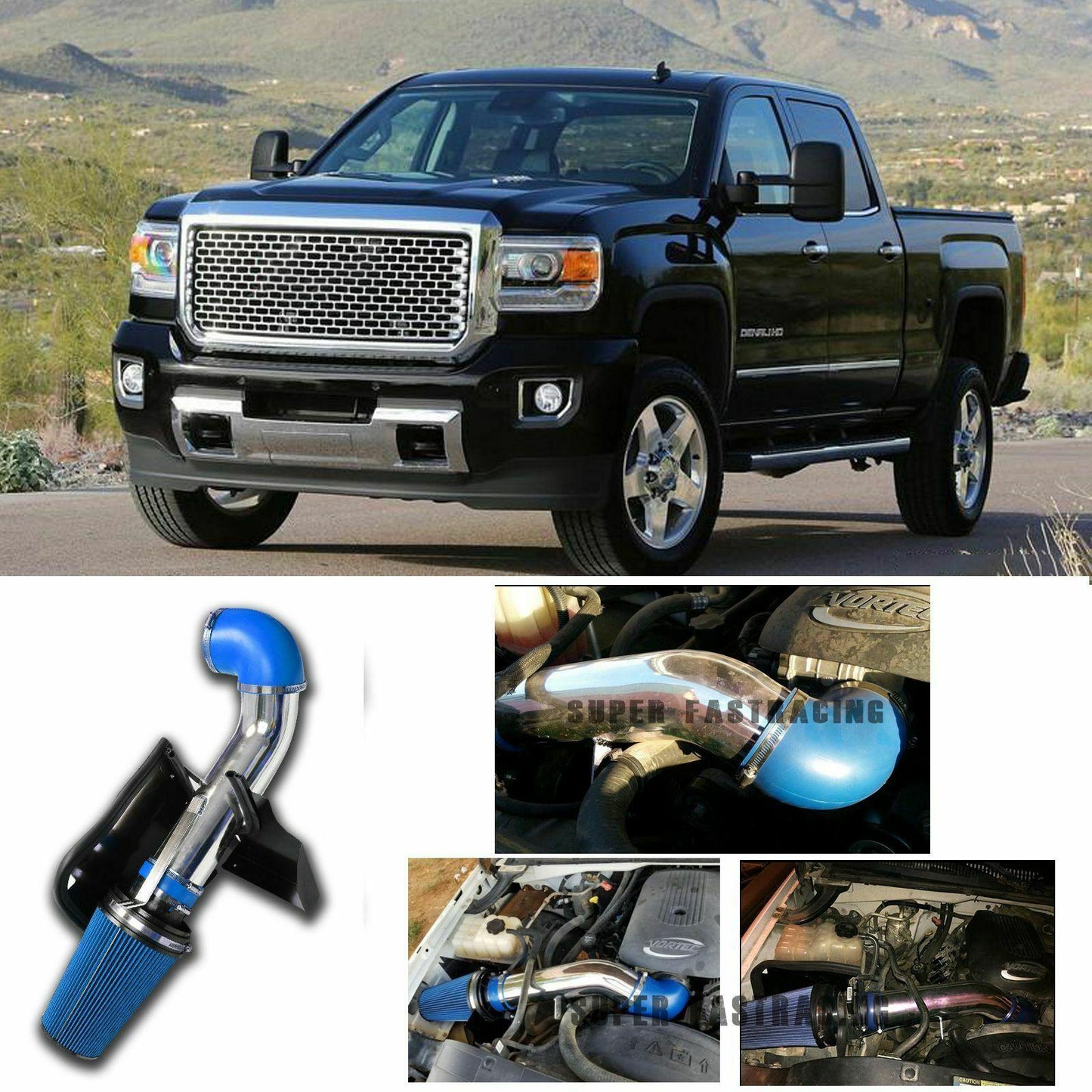 
                  
                    Fit GMC/Chevy V8 4.8L/5.3L/6.0L Cold Air Intake System + Heat Shield Filter Blue - www.blackhorse-racing.com
                  
                