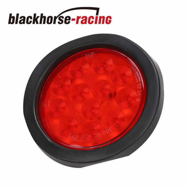 8Pcs 4" Round Red 12 LED Stop Turn Tail Light Flush Mount Truck Trailer Grommet