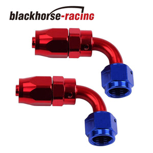 2PC Red & Blue AN 4  90 Degree Aluminum Swivel Oil Fuel Line Hose End Fitting - www.blackhorse-racing.com