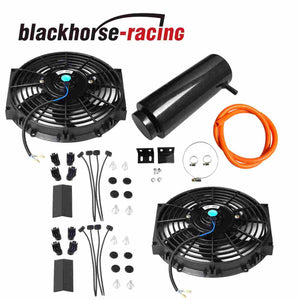2X Black 10''Inch Radiator Fan Thin Electric Cooling 12V 1500Cf + 1X Coolant Tank