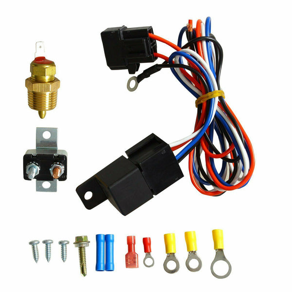 16" BLACK ELECTRIC RADIATOR COOLING FAN+3/8" PROBE GROUND THERMOSTAT SWITCH KIT - www.blackhorse-racing.com