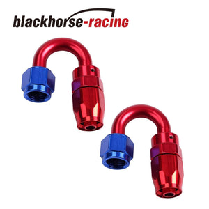 2PC Red & Blue AN 8 180 Degree Aluminum Swivel Oil Fuel Line Hose End Fitting - www.blackhorse-racing.com