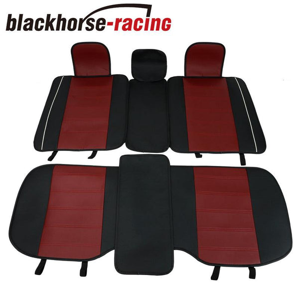 Universal Leather 5-Seat Car Seat Cover Front Rear Set Waterproof w/ Pillow Red - www.blackhorse-racing.com
