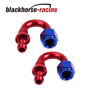 2PC Red & Blue 180 Degree Aluminum Push on Oil Fuel Line Hose End Fittings AN6 - www.blackhorse-racing.com