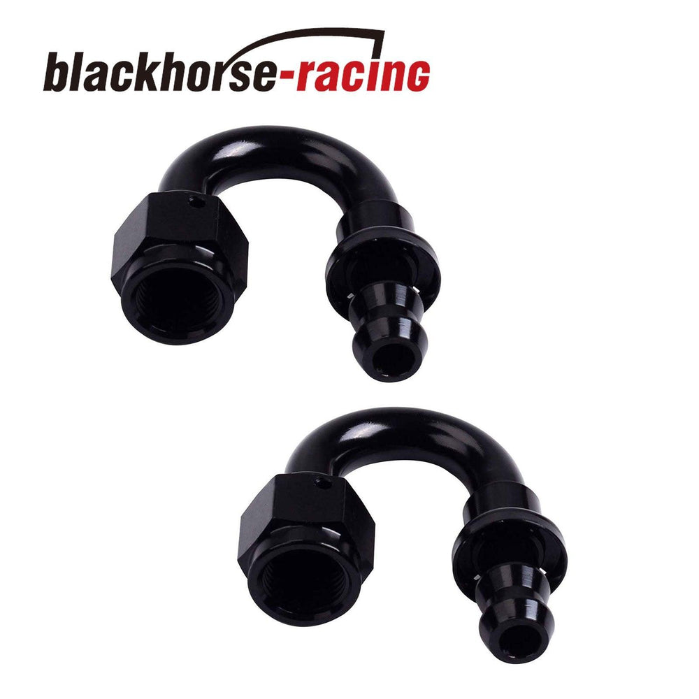 2PC Black AN 8 180 Degree Aluminum Push on Oil Fuel Line Hose End Fitting 8-AN - www.blackhorse-racing.com