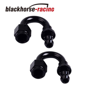 2PC Black AN 6 180 Degree Aluminum Push on Oil Fuel Line Hose End Fitting 6-AN - www.blackhorse-racing.com