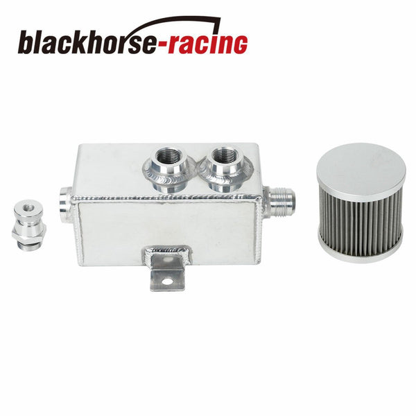 Aluminum 1L Oil Catch Can Reservoir Tank + Breather Filter Baffled 10AN Fitting - www.blackhorse-racing.com