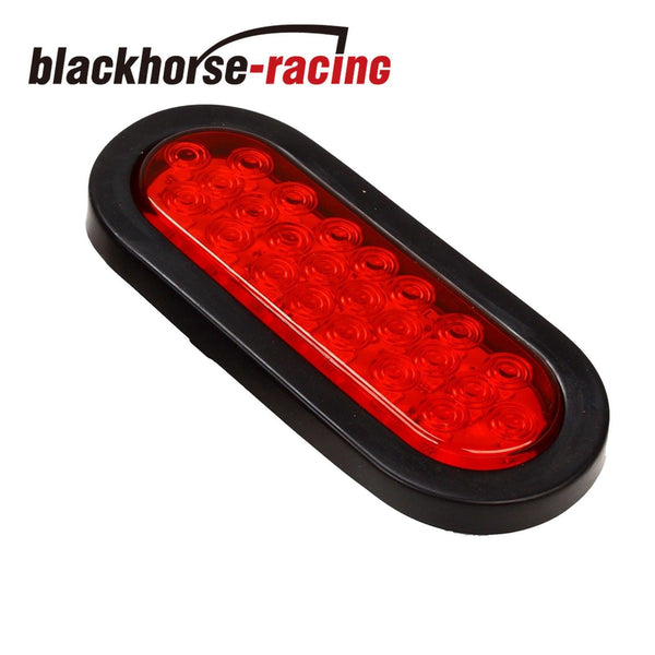 2x 6'' 24LED Oval Red Truck Trailer Stop/Turn/Tail Brake Sealed Lights w/Grommet - www.blackhorse-racing.com