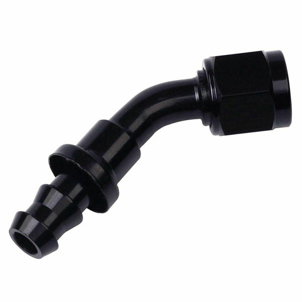 2PC Black AN 6 45 Degree Aluminum Push on Oil Fuel Line Hose End Fitting 6-AN - www.blackhorse-racing.com