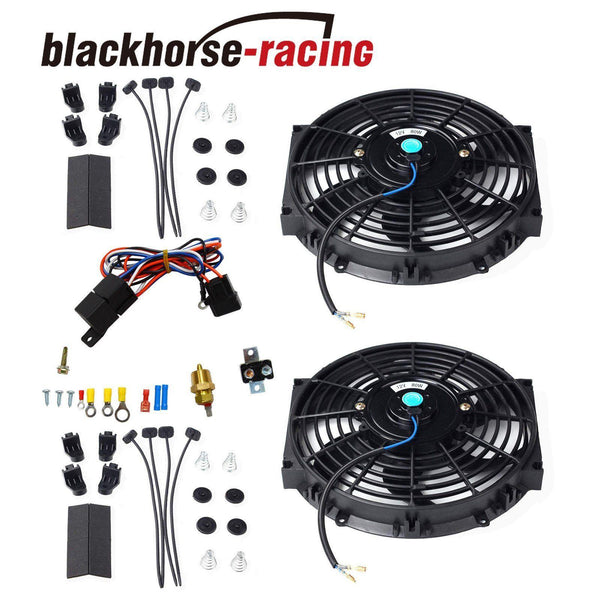 2X 10'' Electric Radiator Cooling Fan w/ & Thermostat Relay & Mounting Kits Black - www.blackhorse-racing.com