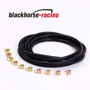 10 Feet Black 15/32'' 12mm Silicone Vacuum Hose + 10 Pc 17mm Spring Clip Clamps - www.blackhorse-racing.com