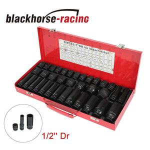 35PCS Deep Impact Socket Set 1/2" Drive 6 Point Metric Garage Tool 8mm - 32mm