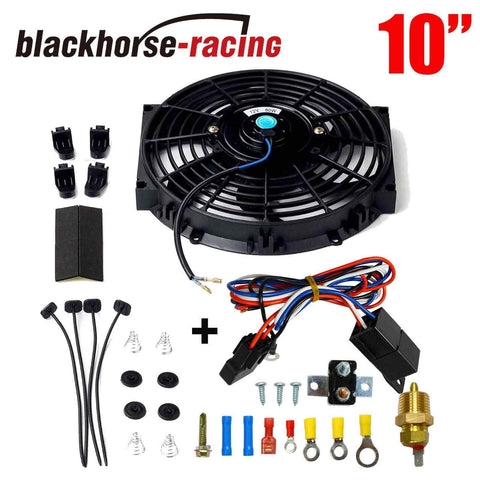 10'' BK Electric Radiator Cooling Fan + Thermostat Relay & Mounting Kit Black