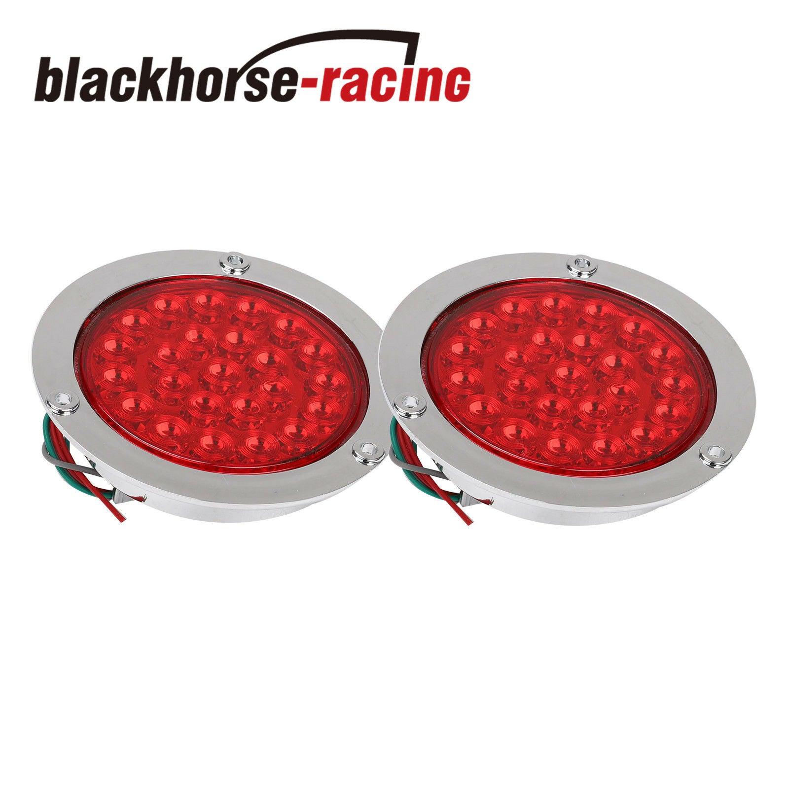 2X Red 4'' Round 24 LED Truck Trailer Stop Turn Tail Brake Lights Stainless Rings - www.blackhorse-racing.com