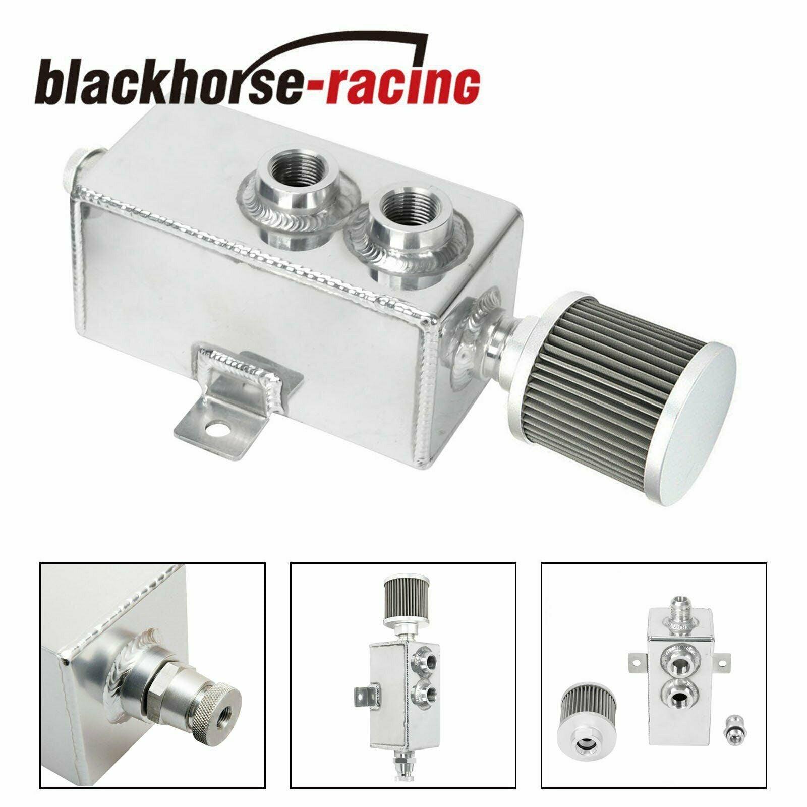 Aluminum 1L Oil Catch Can Reservoir Tank + Breather Filter Baffled 10AN Fitting - www.blackhorse-racing.com