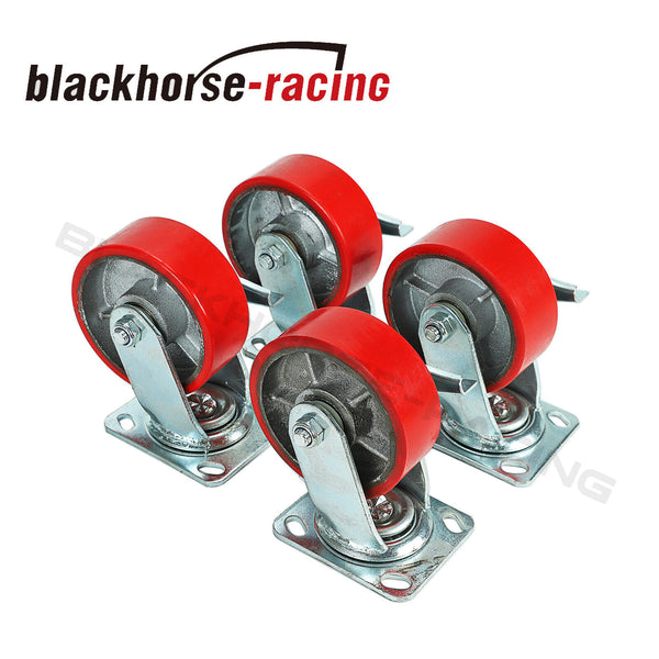 5" x 2" Swivel Caster Steel Wheel 4400lbs Set of 4 Red Heavy Duty Tool Box