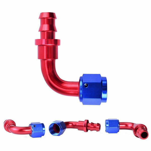 2PC Red & Blue AN 6 90 Degree Aluminum Push on Oil Fuel Line Hose End Fitting - www.blackhorse-racing.com