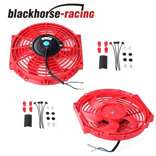2X 10''  Red Electric Radiator Cooling Fan w/ +Thermostat Relay & Mounting Kit - www.blackhorse-racing.com