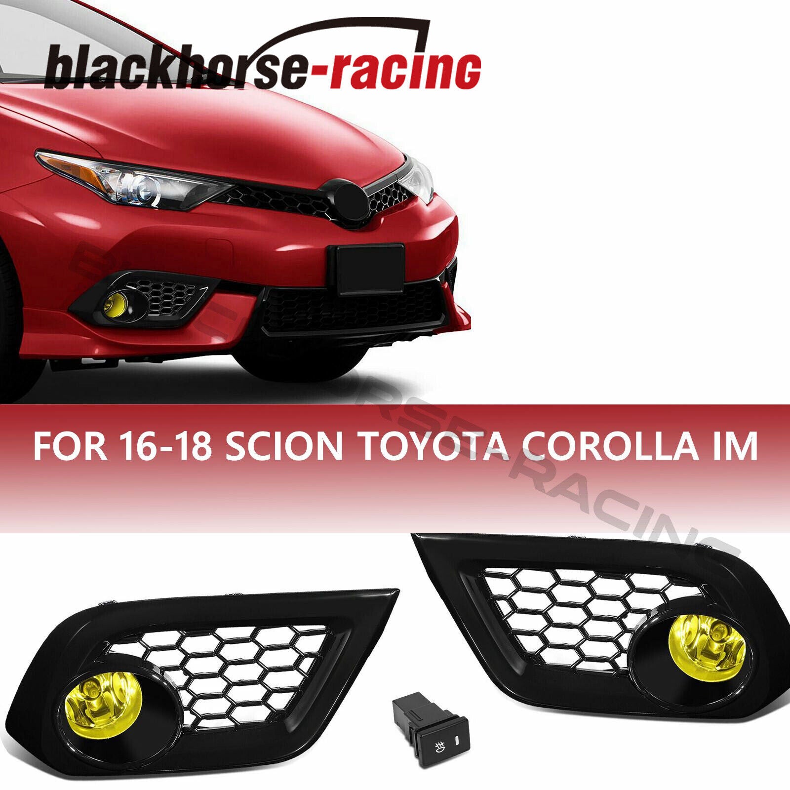 FOR 16-18 SCION TOYOTA COROLLA IM AMBER LENS FOG LIGHT LAMP W/BEZEL COVER+SWITCH