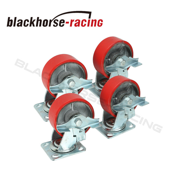 5" x 2" Swivel Caster Steel Wheel 4400lbs Set of 4 Red Heavy Duty Tool Box