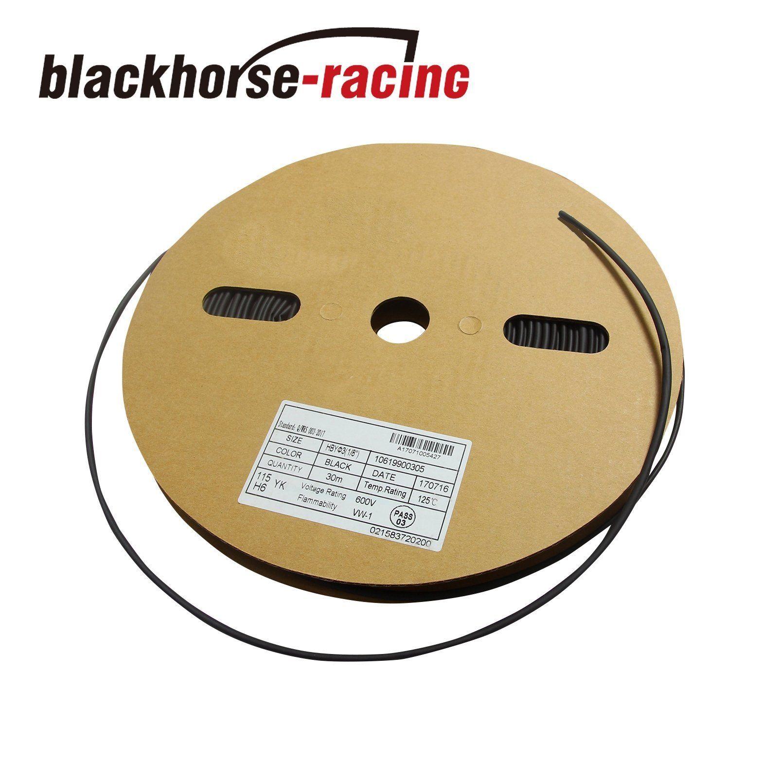 100 FT/100' Feet 1/8'' 3mm Polyolefin 2:1 Heat Shrink Tubing Tube Cable UL Black - www.blackhorse-racing.com