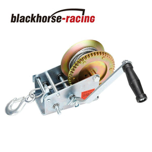 3500lbs Dual Gear Hand Winch Hand Crank Manual Boat ATV RV Trailer 33ft Cable - www.blackhorse-racing.com
