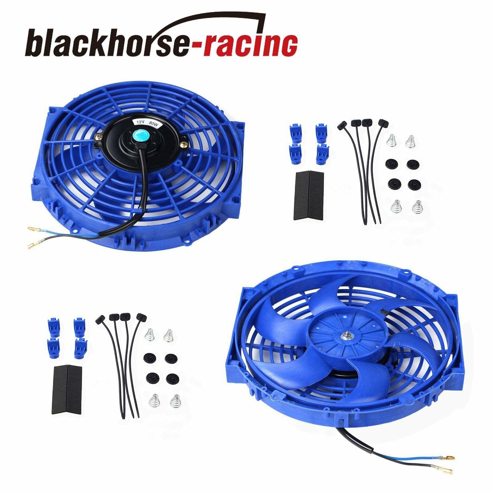 2PCS 10''Electric Radiator Cooling Fan w/ +Thermostat Relay & Mounting Kit Blue - www.blackhorse-racing.com