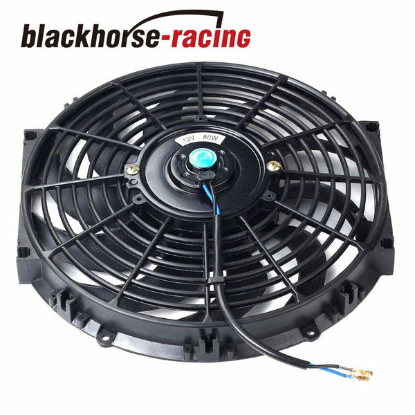 NEW BLACK 2X 12''ELECTRIC COOLING FAN PUSH-IN RADIATOR FIN PROBE + THERMOSTAT KIT - www.blackhorse-racing.com