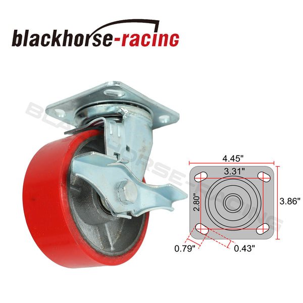 5" x 2" Swivel Caster Steel Wheel 4400lbs Set of 4 Red Heavy Duty Tool Box
