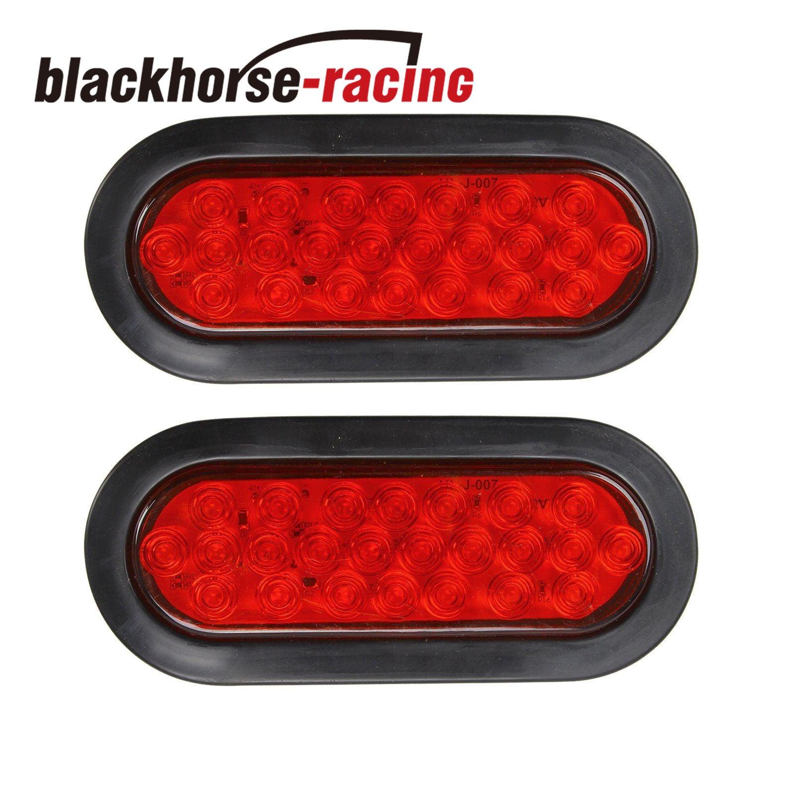 2x 6'' 24LED Oval Red Truck Trailer Stop/Turn/Tail Brake Sealed Lights w/Grommet - www.blackhorse-racing.com