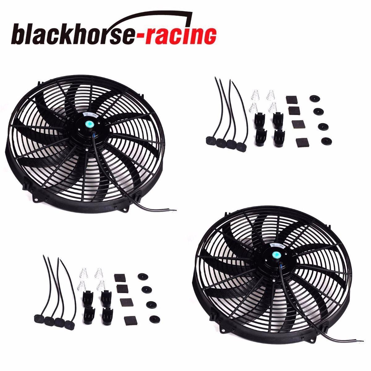 2PCS BLACK 16'' ELECTRIC RADIATOR/ENGINE COOLING FAN+MOUNTING ZIP TIE KIT - www.blackhorse-racing.com