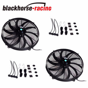 2PCS BLACK 16'' ELECTRIC RADIATOR/ENGINE COOLING FAN+MOUNTING ZIP TIE KIT - www.blackhorse-racing.com