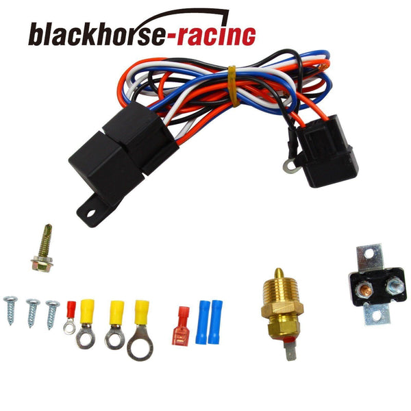 NEW BLACK 2X 12''ELECTRIC COOLING FAN PUSH-IN RADIATOR FIN PROBE + THERMOSTAT KIT - www.blackhorse-racing.com