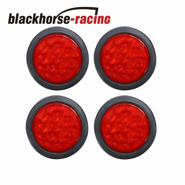 4pcs 4" Round 12LED Stop Turn Brake Truck Trailer Tail Lights Flush Mount - www.blackhorse-racing.com
